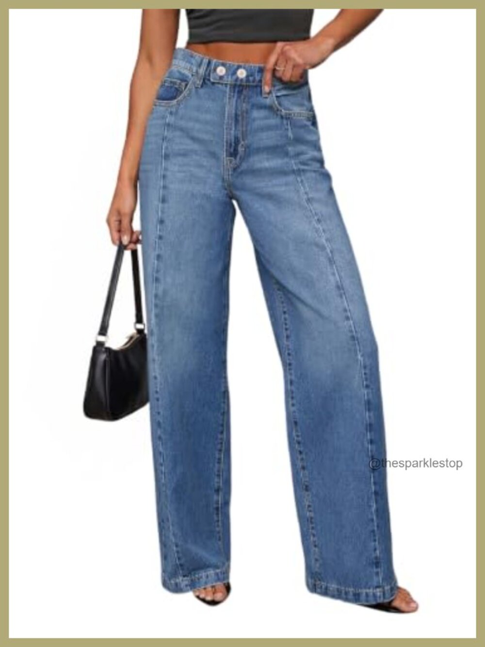 High Waisted Wide Leg Baggy Denim Jeans Loose Fit Raw Hem